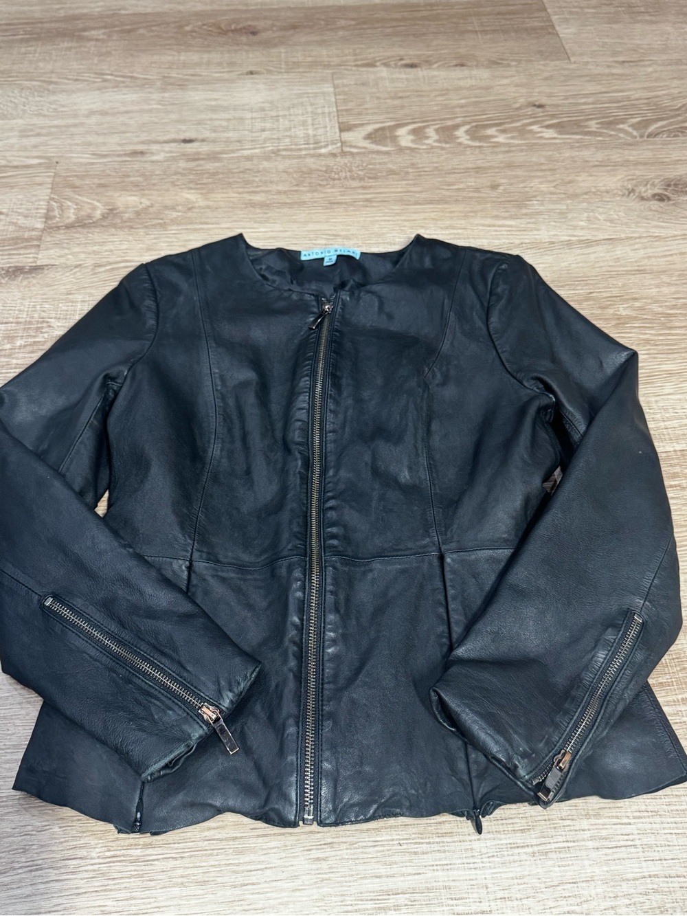Antonio Melani Genuine Leather Peplum Jacket Black Zip Front Medium Career Moto